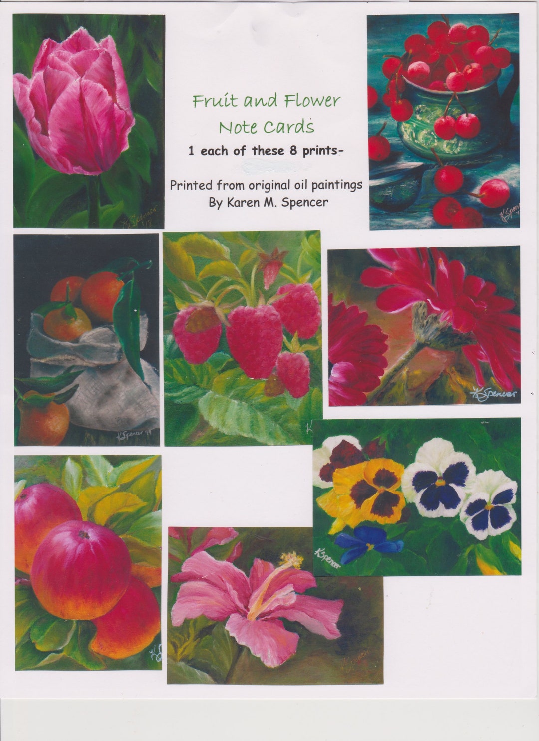Fruit and Flower Note Card Pack - 8 Original Art Prints - Blank Note ...