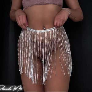 Silver Sparkly Skirt, Rhinestone Bikini Cover, Rave Accessory | Tianna Side Split Skirt Wrap (Silver)