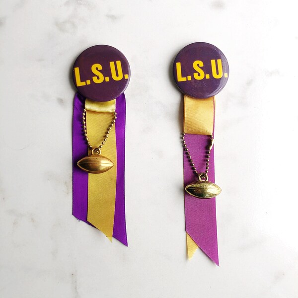 Vintage 1960s L.S.U. Collage Football Pins with Ribbon & Football Charm