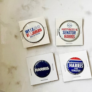Vintage Bill Harris Political Campaign Button | Tin Litho Pin Back | Set of 4
