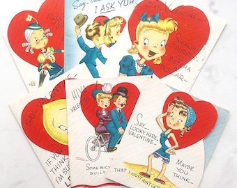 Tarjeta de San Valentín vintage con sobre / Litografía / Fabricada en EE. UU. / Década de 1950
