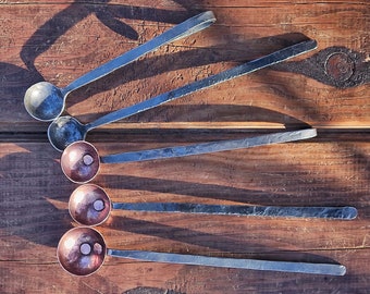 1/2 1/4 Forged stainless steel  and copper scoop, measuring scoop teaspoon for jam salt spice tea mushroom powder