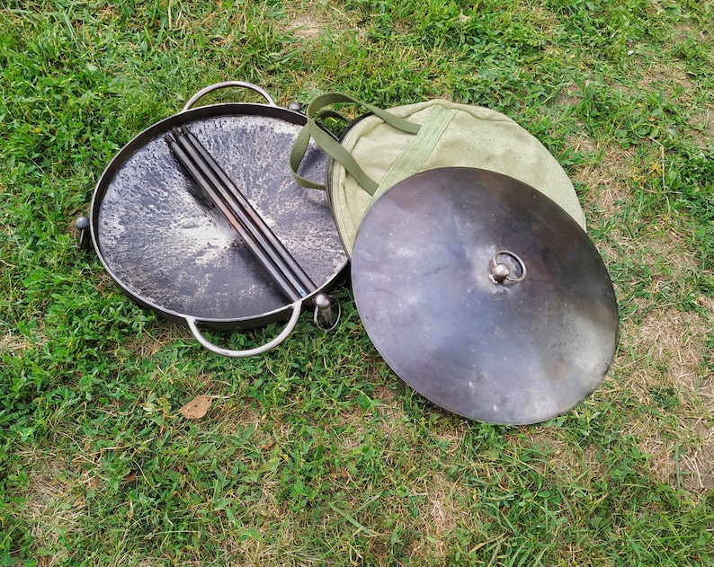 Metal frying pan Camp fire Skillet with legs Etsy