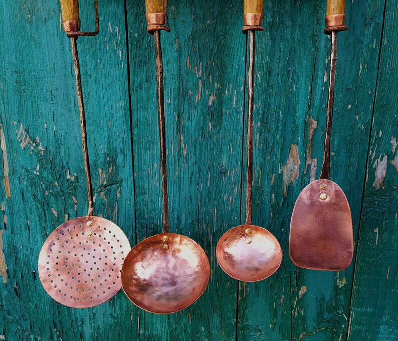 Copper Kitchen Set Copper Cooking Utensils Etsy