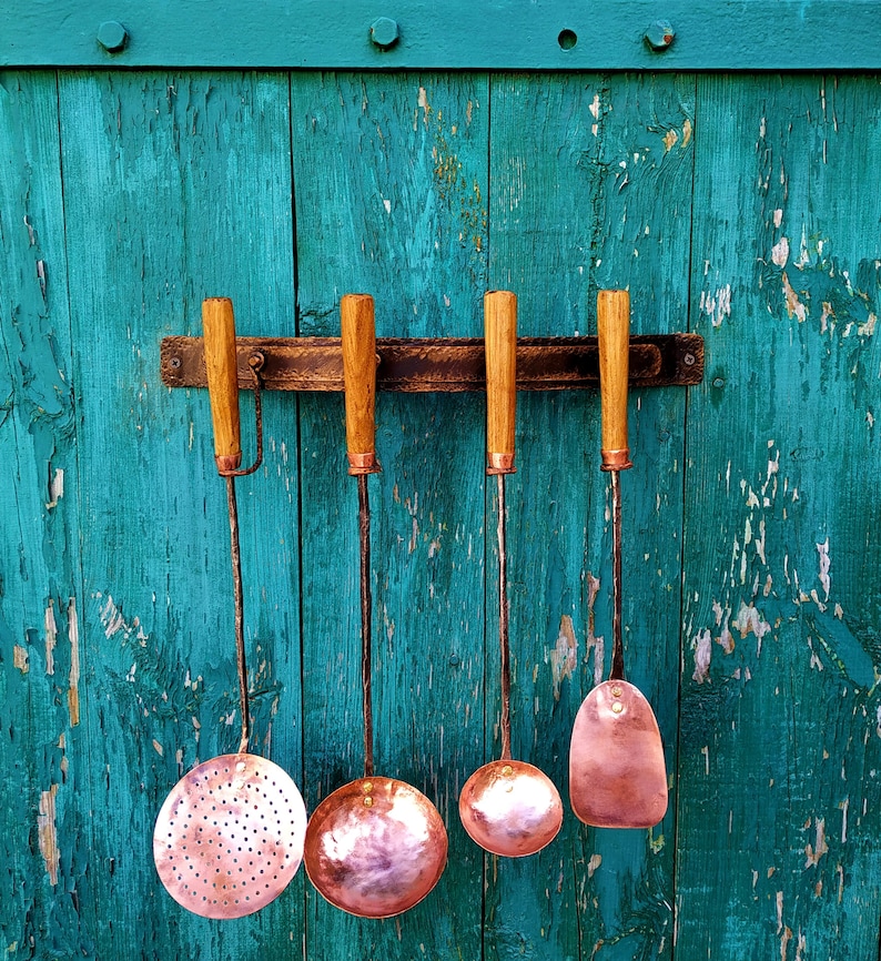 Copper Kitchen Set Copper Cooking Utensils Etsy