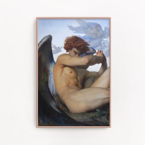Masculine Wall Decor, Surreal Portrait Painting, Downloadable Angel Art Print Dark Portrait Antique Oil Painting Printable Altered Wall Art