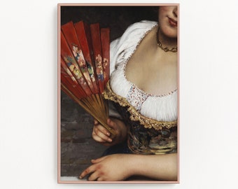 Woman with Fan Portrait Painting, Altered Art Print (Digital Download)