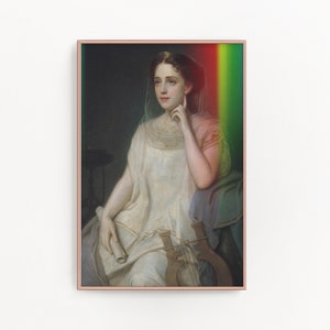 Rainbow Art Printable Downloadable Altered Vintage Portrait Eclectic Printable Female Wall Art Surreal Rococo Baroque Feminine Oil Painting