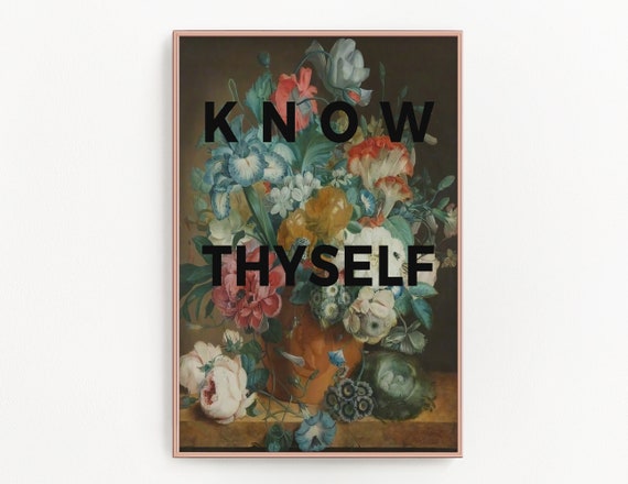 Know Thyself Printable, Philosophy Print, Painting Artwork Living Room Decor Vintage, Floral Art Print Downloadable Prints Eclectic Wall Art