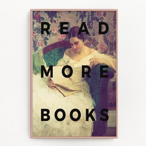 Read More Books Print, Book Lover Art, Downloadable Prints, Eclectic Wall Art, Wall Decor Living Room  Modern Painting Printable Artwork