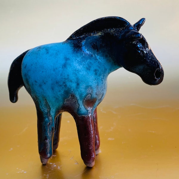 Blue/Red Ceramic Horse Sculpture