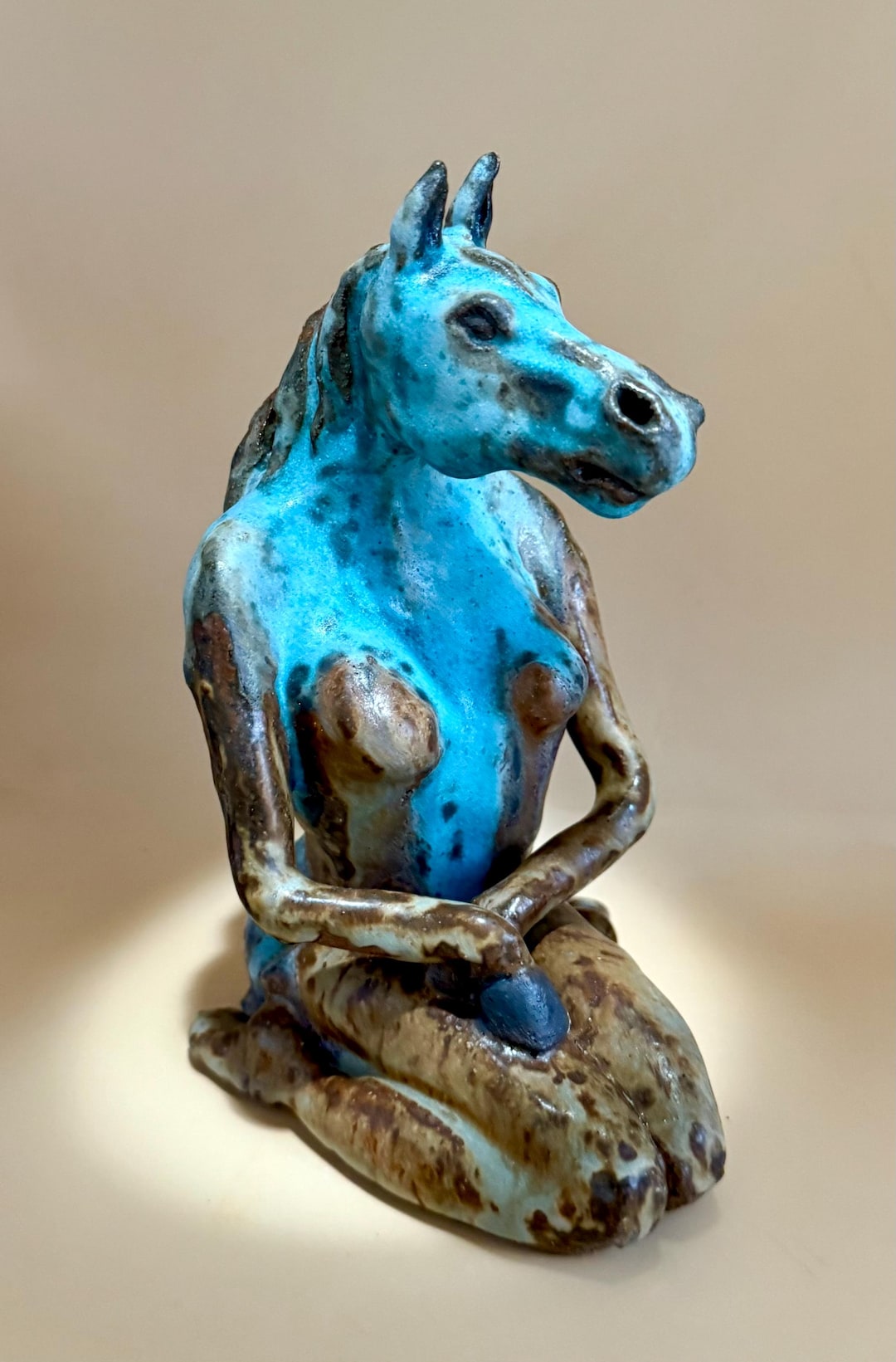 Coltish: Horsewoman Ceramic Woman With Horse Head Turquoise and Gold - Etsy