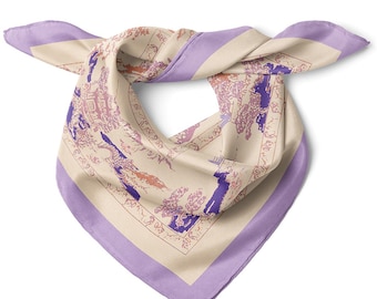 Flying Cranes Pattern Satin Bandana Scarf |Lilac