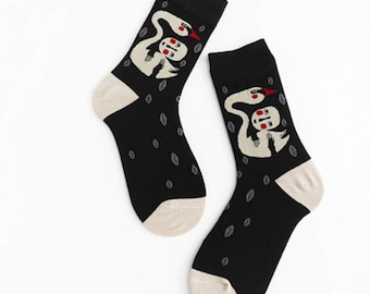 Swan Art Socks, Cotton Blend, UK Size 4-11
