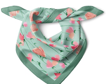Tulip Garden Satin Bandana Scarf |Mint Green