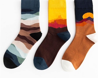 Desert Landscape Socks, Colorful Cotton Blend, London Design