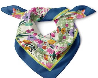 Flowers Frame Pattern Satin Bandana Scarf