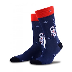 Astronaut Man in Space Premium Cotton Socks |  Gift | Cute Socks | Funky Socks | Novelty Socks | Size UK 4-7 & 7-12