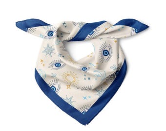 Nazar Evil Eye Print Satin Bandana Scarf | Multicoloured
