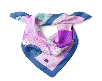 Sea Shell Theme Satin Bandana Scarf | Purple