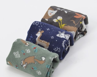 Fox, Hedgehog and Sika deer Socks  for Women,Men and Kids |Cotton Socks Size UK 4-7 | Best Friend Gift Idea |