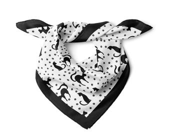 Black Cat Pattern Satin Bandana Scarf