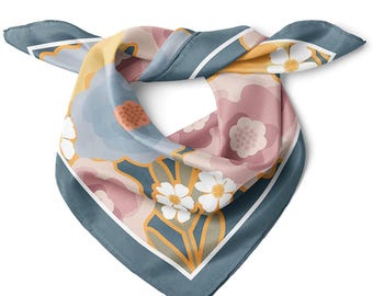 Pastel Spring Flowers Print Satin Bandana Scarf