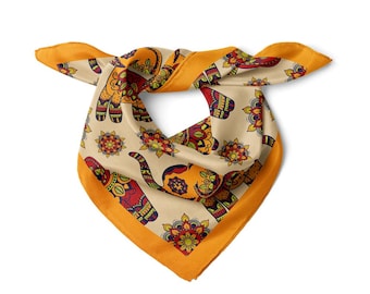 Africa Elephant Theme Satin Bandana Scarf | Brown