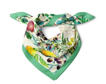 Mediterranean  Pattern Satin Bandana Scarf | Green