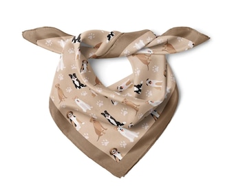 Dog Print Satin Bandana Scarf |Brown