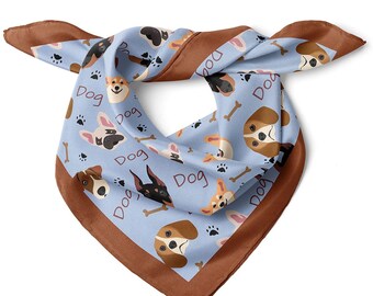 Dog Print Satin Bandana Scarf |Blue