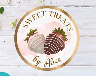 Sweet Treats Sticker Design - Strawberry Chocolate Labels ç Canva Editable Sticker Label - Editable Template Stickers Label design