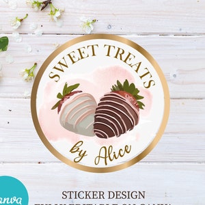 Sweets Sticker Design - Strawberry Chocolate Labels - Canva Editable Sticker Label - Editable Template Stickers Label design