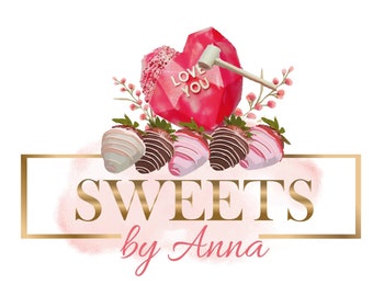 Heart Breakable Logo Design, Sweets Logo Design, Strawberry Dipped Chocolate Logo, Popsicle Cakesicle Logo, Cake Pop Logo tza