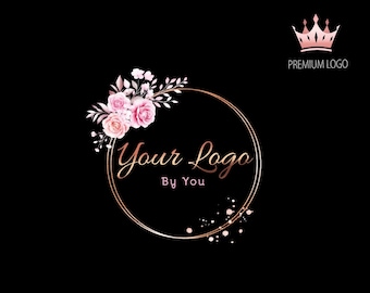 Black Logo, Boutique Logo Design, Crafts Jewelry Logo Design, Custom Logo Design, Gold Pink Flower Watercolor Logo for girls, Feminine Logo