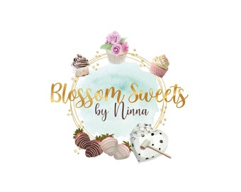 Sweet Treats Logo Design | Cupcake Logo | Heart Breakable Custom Logo Design | Chocolate Strawberry logo | Bakery Logo Design