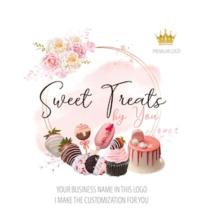 Sweet Treats Logo Design, Custom Logo, Strawberry Dipped Chocolate, Cake Dripping Custom Logo, Chocolate Oreos, Popsicle Logo
