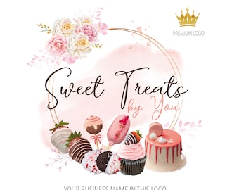 Sweet Treats Logo Design, Custom Logo, Strawberry Dipped Chocolate, Cake Dripping Custom Logo, Chocolate Oreos, Popsicle Logo