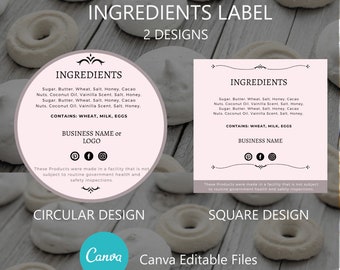 Cookie Ingredients Label - Digital File - Editable Cottage Food Label, Ingredients Label Canva Editable, Cookie Business, Printable  Label