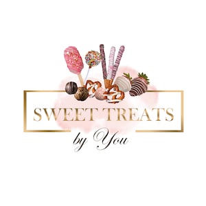 Sweet Treats Logo Design, Strawberry Chocolate, Cakesicle and Popsicle Logo, Custom Logo Design, Cookies and Oreos Logo Watercolor