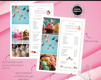 Sweet Treats PREISLISTE Vorlagen in 3 Größen: Druck - Instagram/Facebook Post - Instagram/ Facebook Story 3 Dateien, Canva Editable Super Easy.