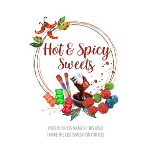 Sweet Treats Logo Design, Mexican Hot Sweets Logo, Dulces Enchilados Logo, Chamoy Logo, Hot Gummies, Sweets for Him, Dulce Hombre Logo
