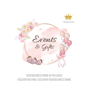 Sweet Treats and Balloons Logo Design, Party Events Logo.  I Customize the  Logo for You, Strawberry Chocolate Logo