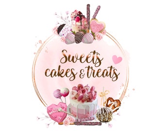 Sweets Logo Design, Sweet Treats Logo, Breakable Heart Logo, Strawberry Chocolate Logo, Dipped Oreos, Cakesicle Logo, Cake Logo
