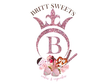 Sweets Logo Design, Initials Crown Logo, Cupcake Logo, Cakes Bakery Logo,  Pretzel Rods Logo. I can make extra customizations.