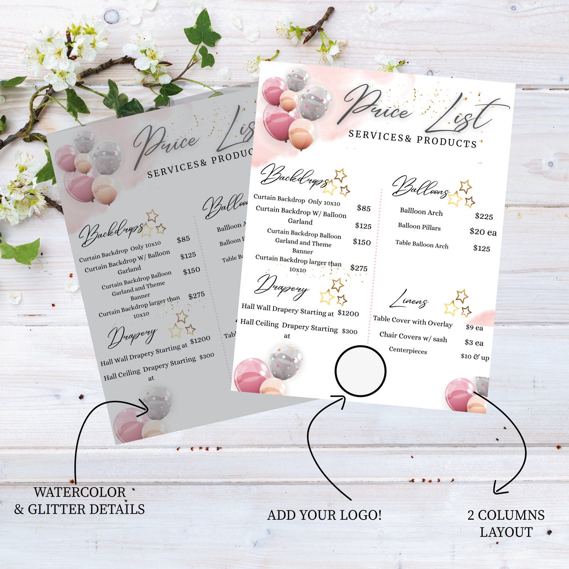 PRICE LIST Template Party Planner Balloons Price List - Etsy