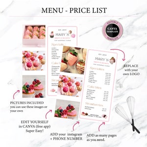 Süße Leckereien PREISLIST Vorlage, Canva Editable Super Easy, Heart Breakable, Kuchen, Cupcakes, Brezeln Preisliste, Printable Sheet
