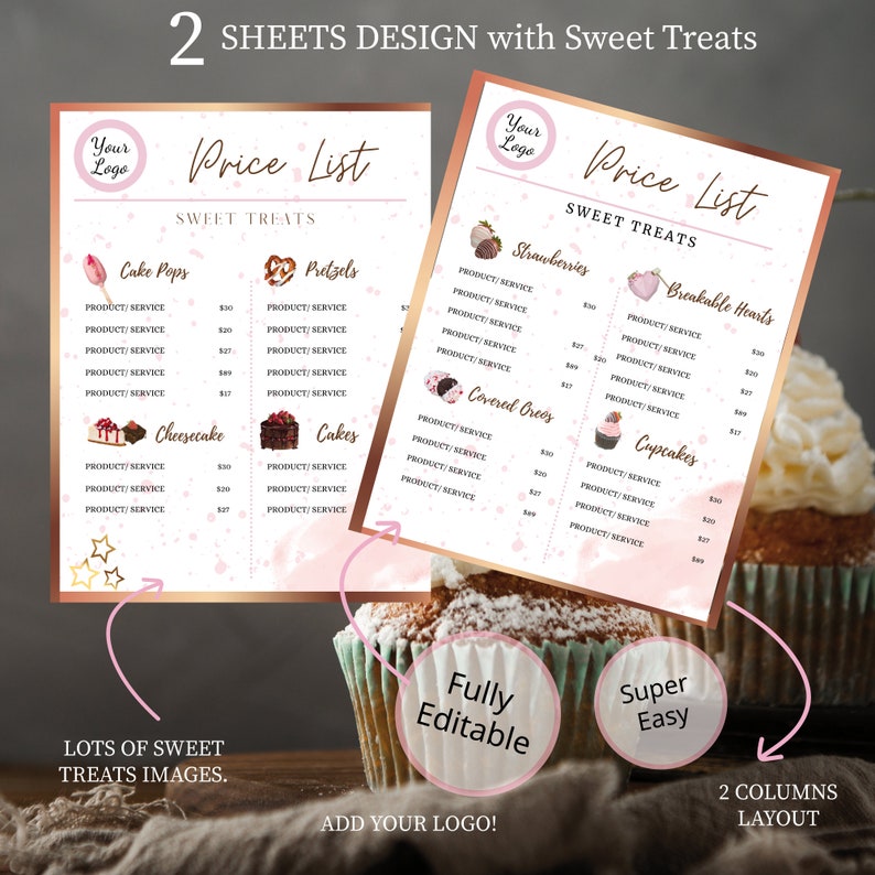 Bakery Sweet Treats PRICE LIST Template Editable Super Easy Etsy