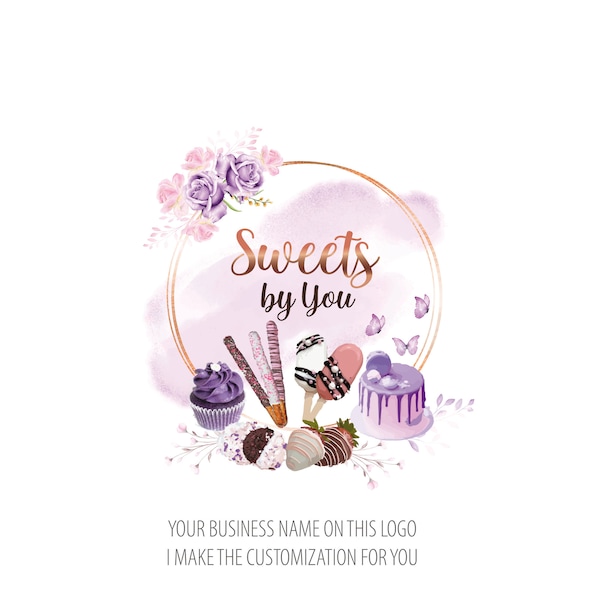 Sweet Treats Logo Design, Cake Dripping Logo, Cake Pops Logo, Purple Lilac,  Custom Sweet Treats Logo, Strawberry Logo