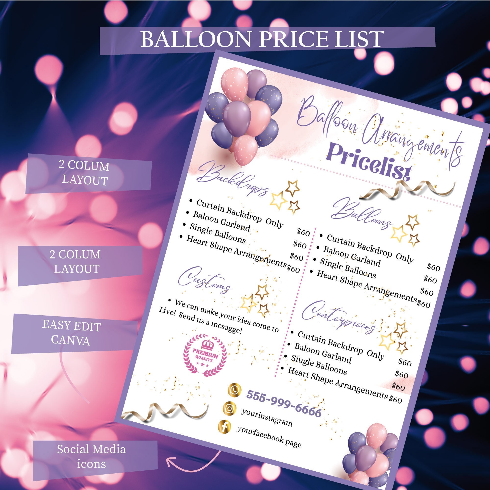 Party and Balloons Price List Template Canva Editable Party - Etsy